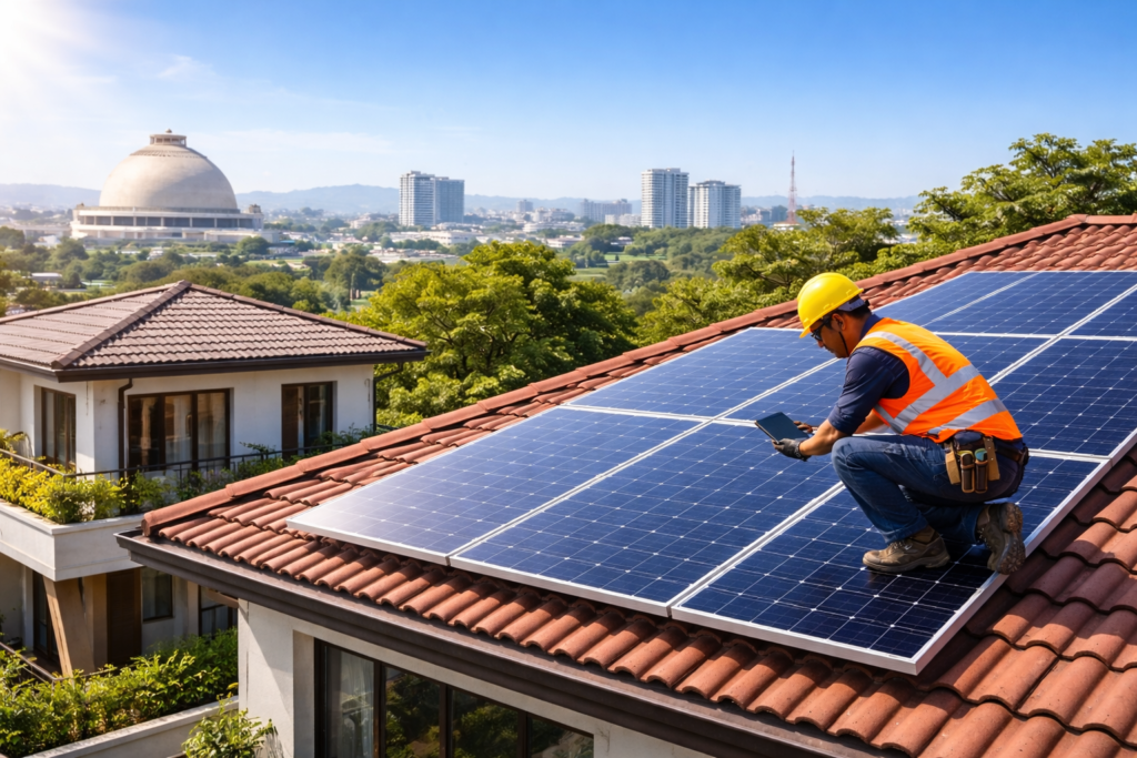 Solar subsidy in Nagpur residential rooftop solar panels installation under bright sunlight