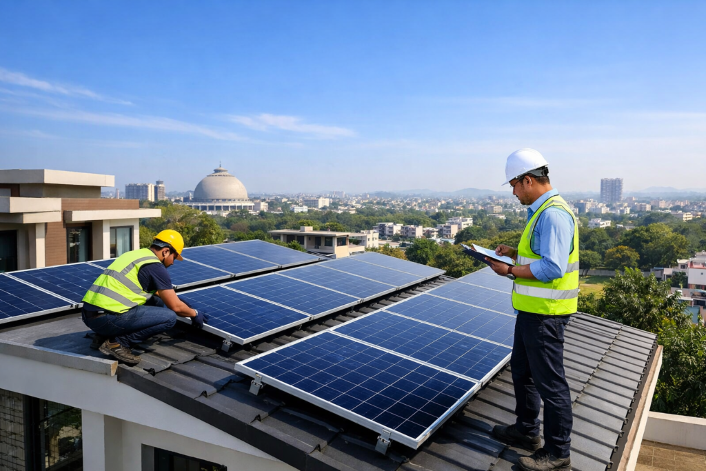 Top 10 solar company in Nagpur installing rooftop solar panels on residential building